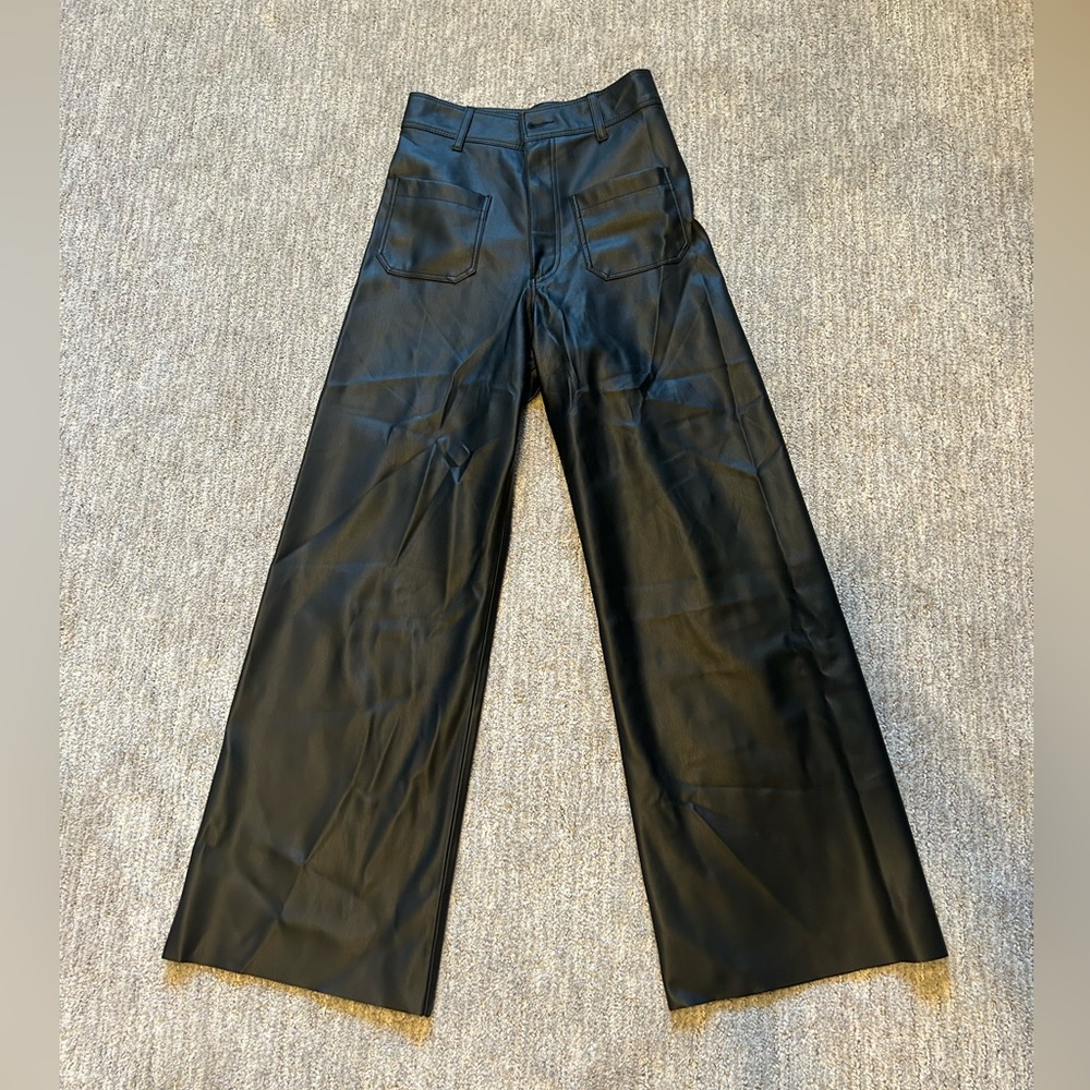 Zara leather marine straight high rise pants size USA 2